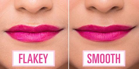 a flakey versus smooth lipstick outline on the lips